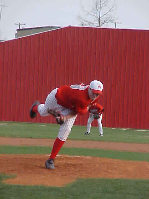 Brian Crawford pitching for Prague High School