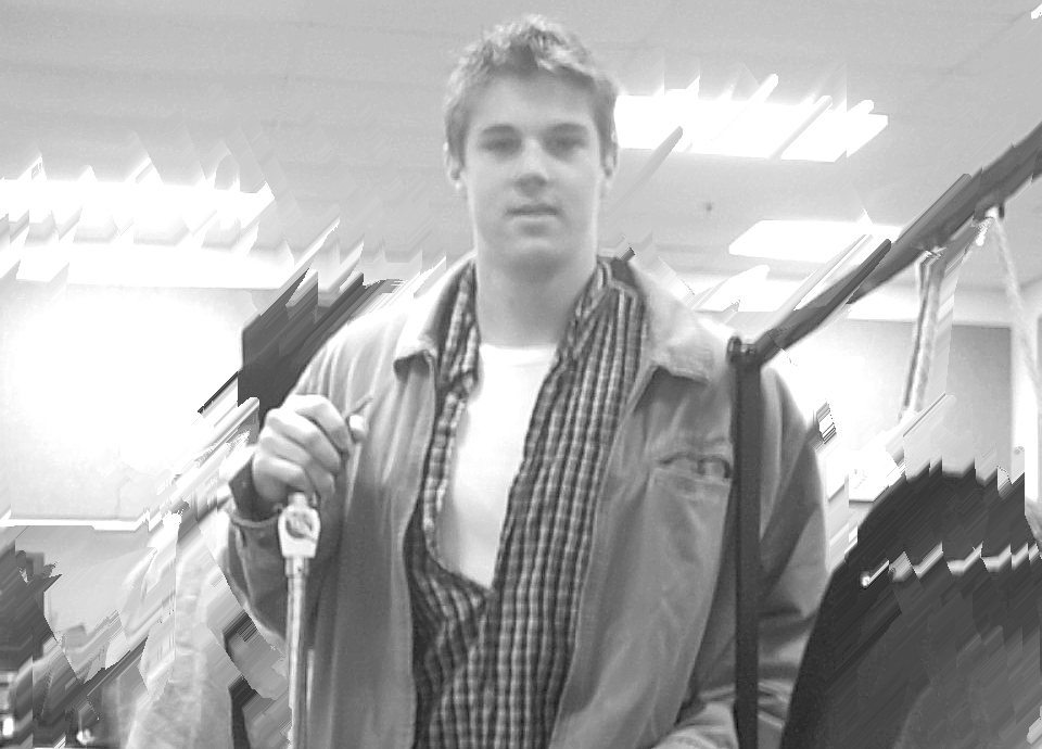 Brian Crawford in the Prague High School band room